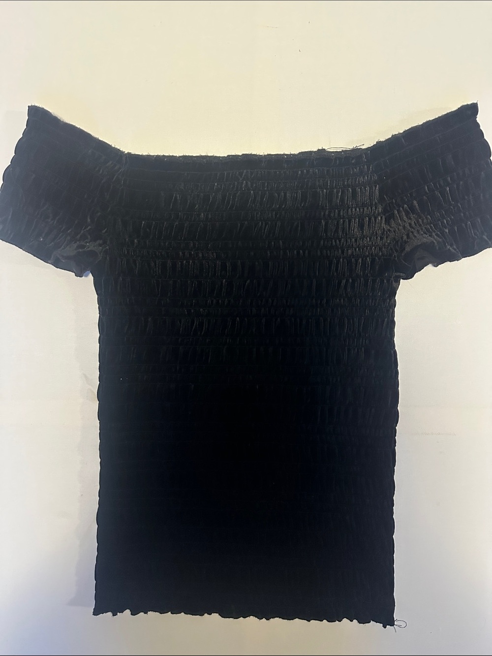 Black Smocked Off-Shoulder Crop Top